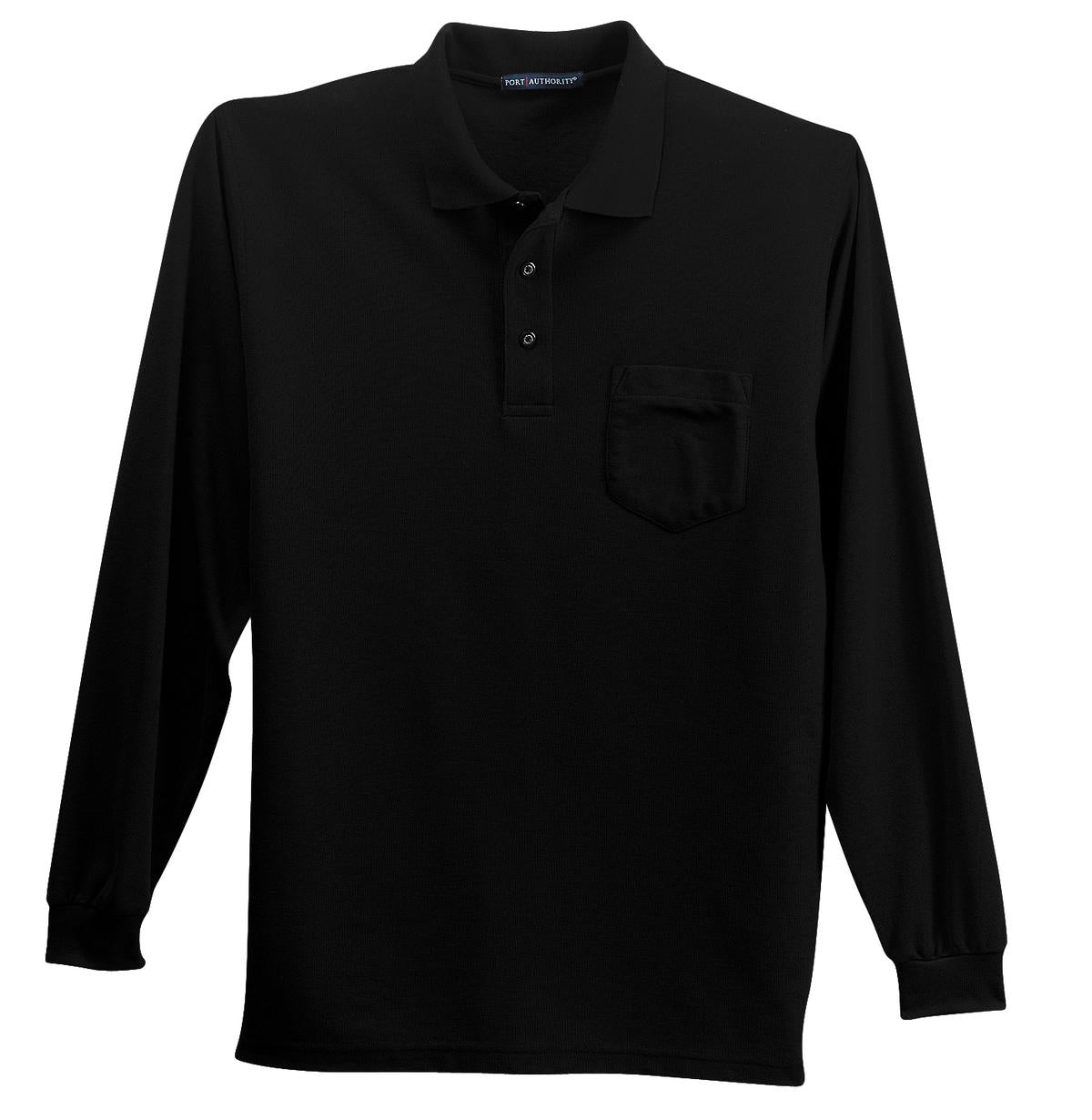 Port Authority Long Sleeve Silk Touch Polo with Pocket - Black