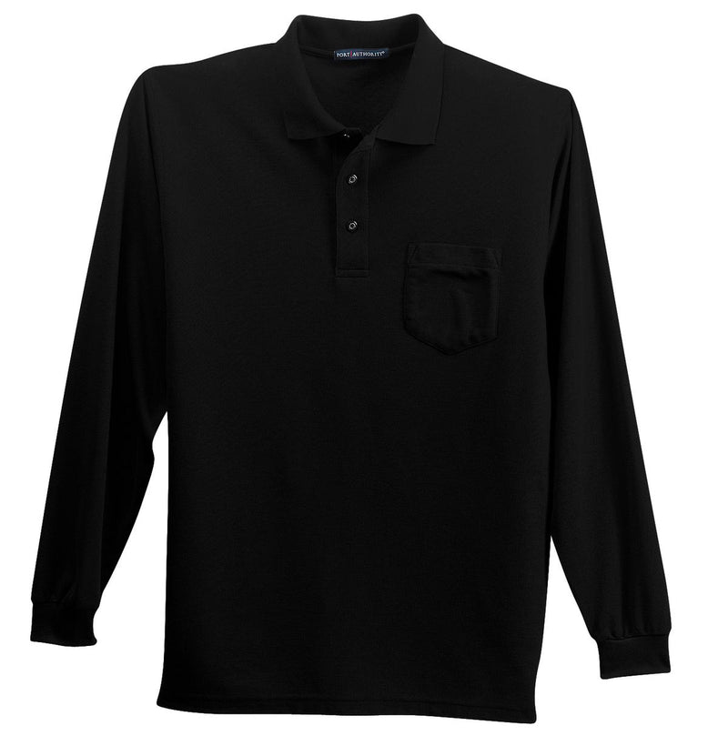 Port Authority Long Sleeve Silk Touch Polo with Pocket - Black