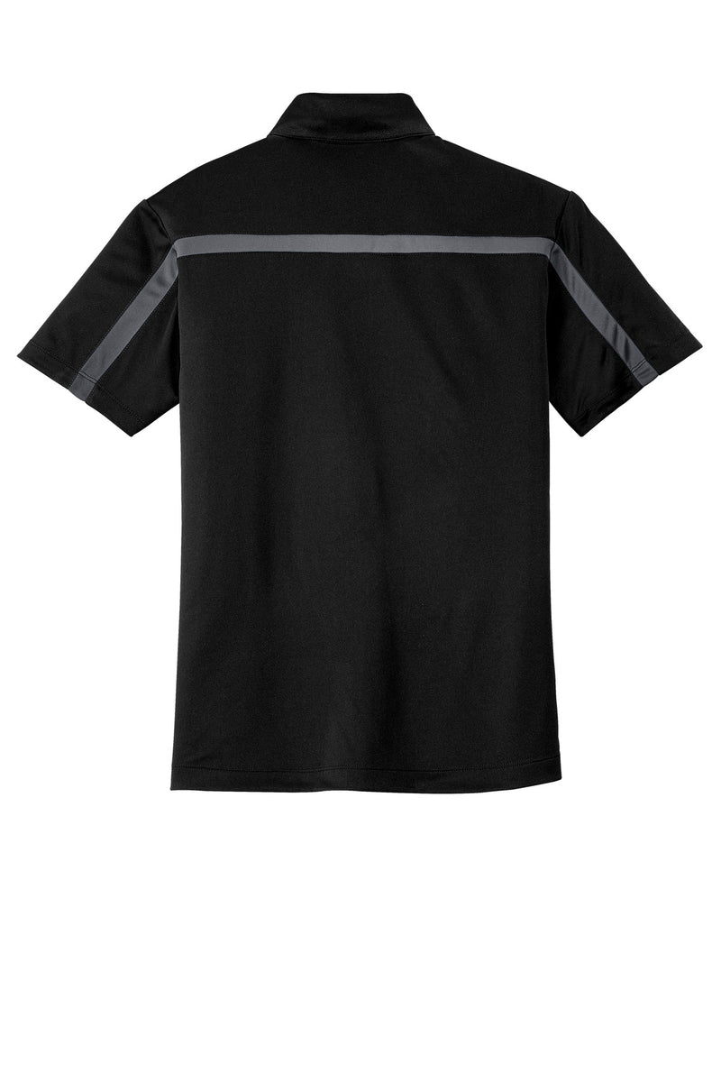 Port Authority Silk Touch Performance Colorblock Stripe Polo - Black/ Steel Grey