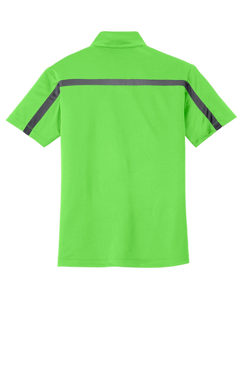 Port Authority Silk Touch Performance Colorblock Stripe Polo - Lime/ Steel Grey