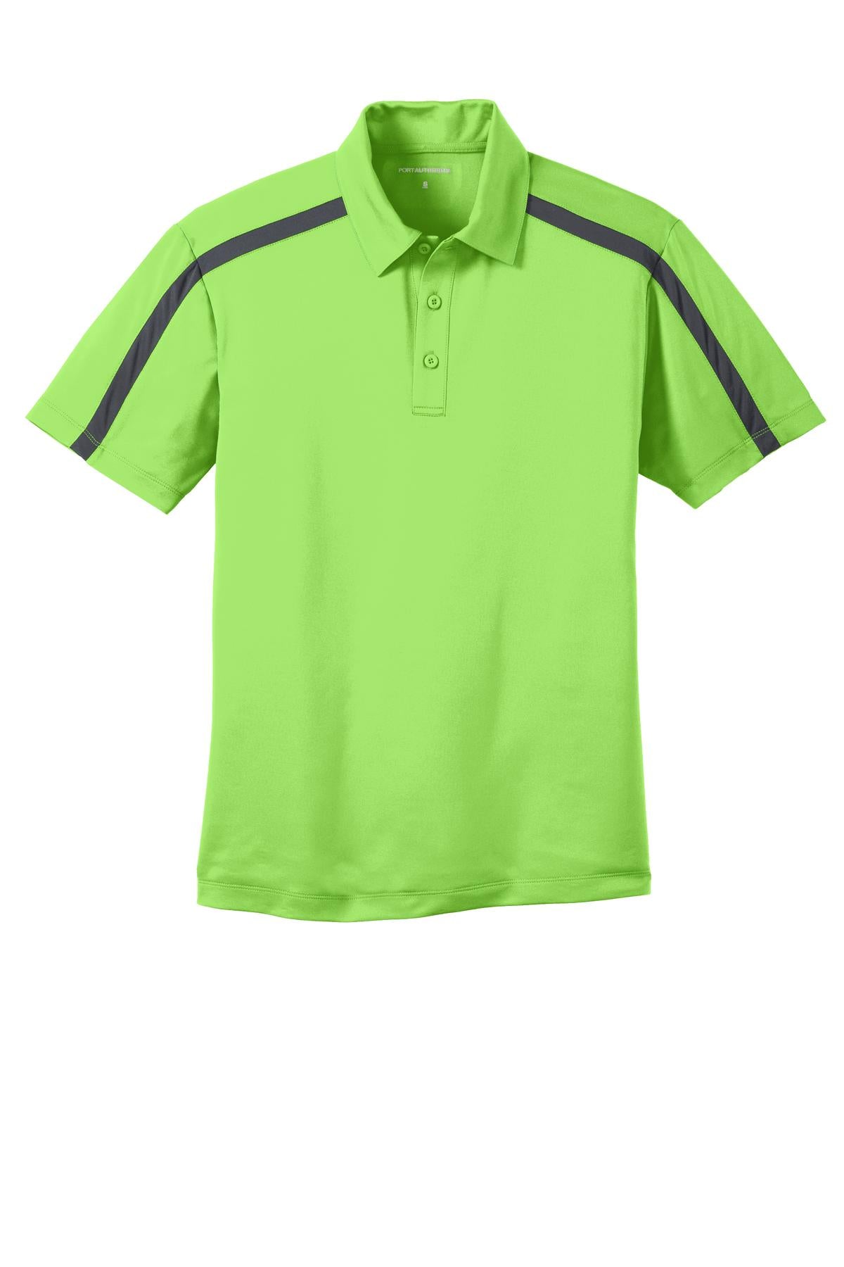 Port Authority Silk Touch Performance Colorblock Stripe Polo - Lime/ Steel Grey