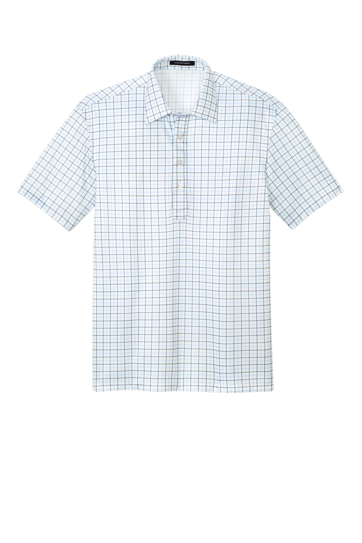 Port Authority Shirt Collar Polo - Black/ Carolina Blue Check