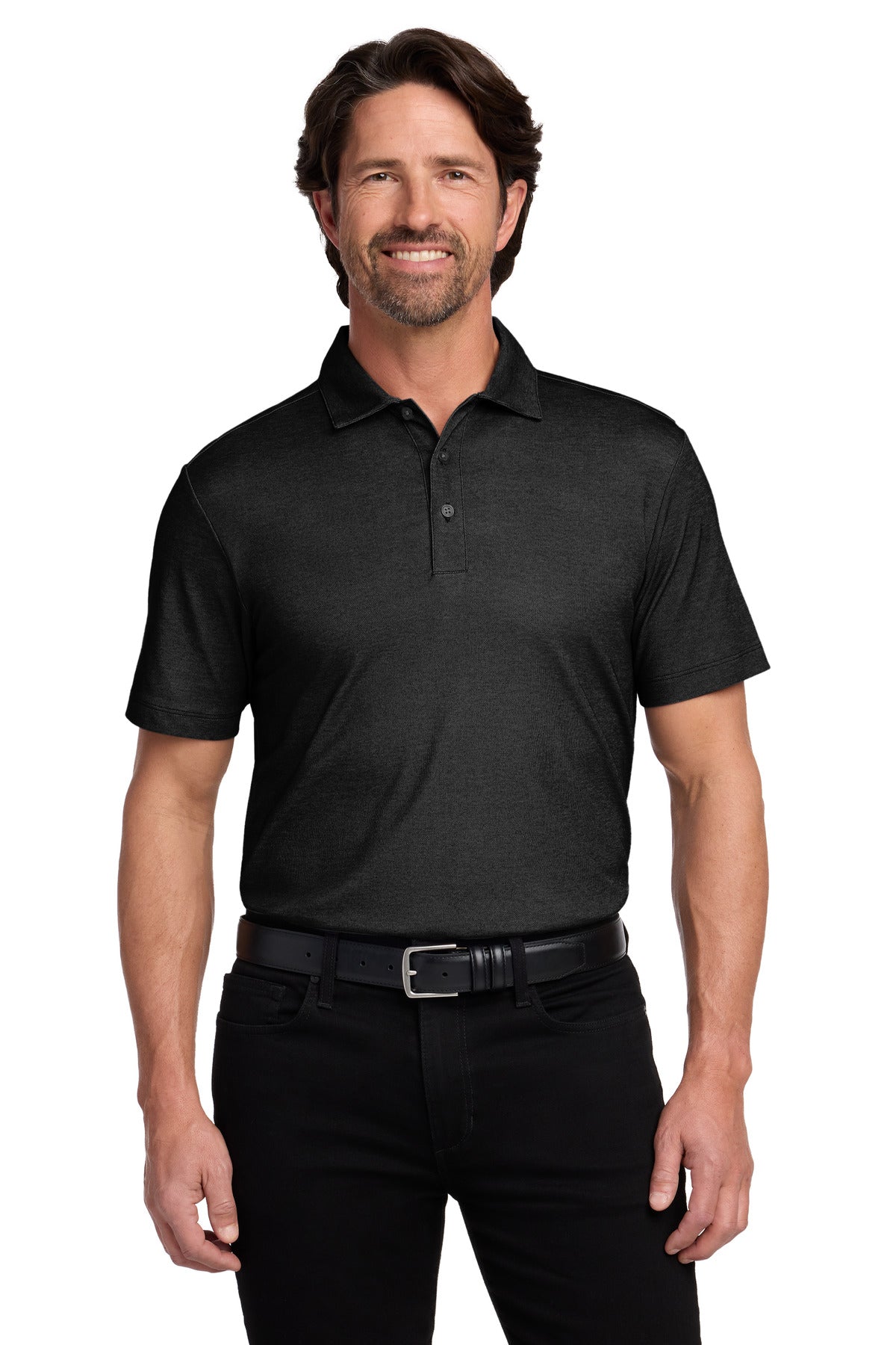 Port Authority Fine Pique Blend Polo - Black Heather