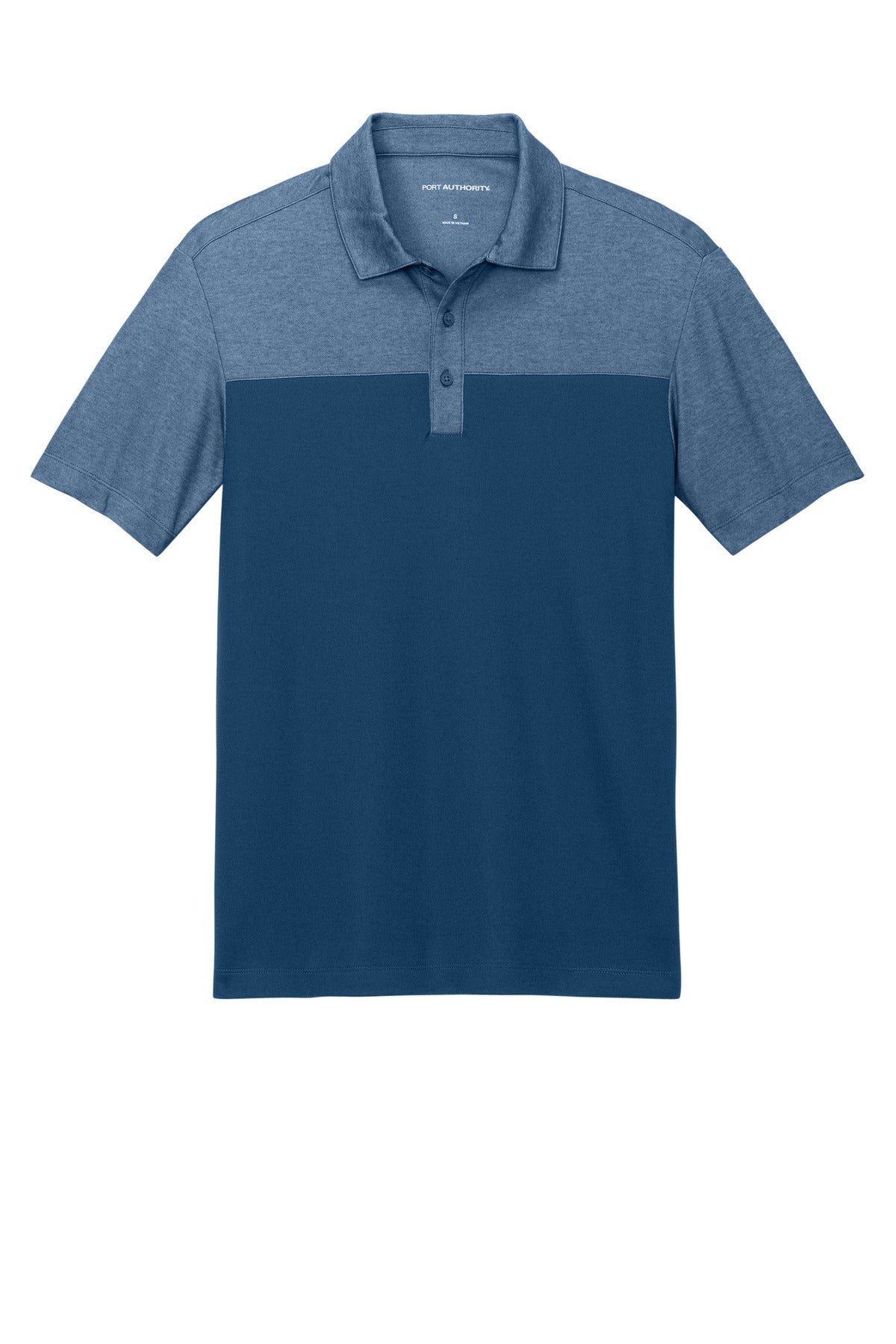 Port Authority Fine Pique Blend Blocked Polo - Aegean Blue/ Aegean Blue Heather