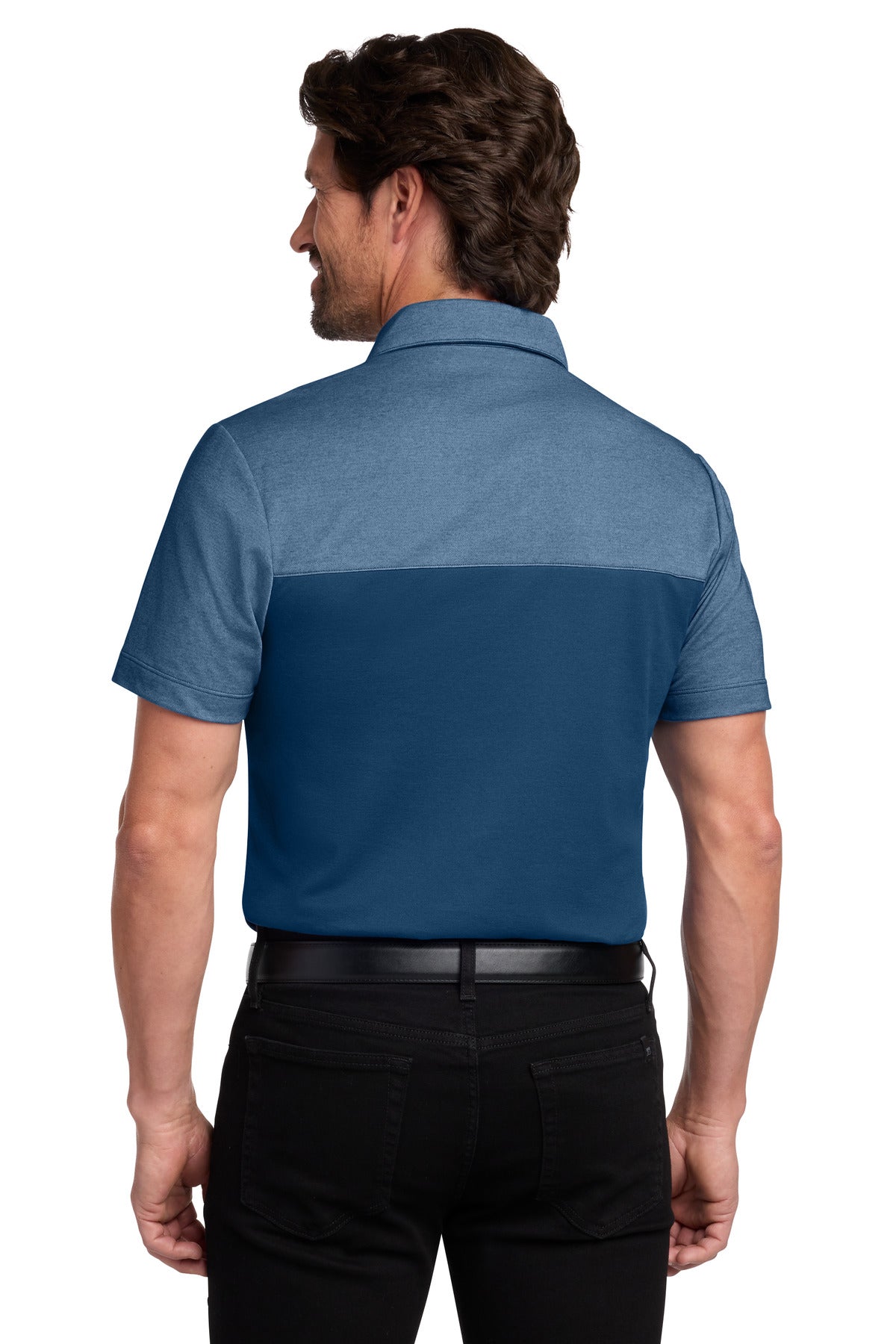 Port Authority Fine Pique Blend Blocked Polo - Aegean Blue/ Aegean Blue Heather