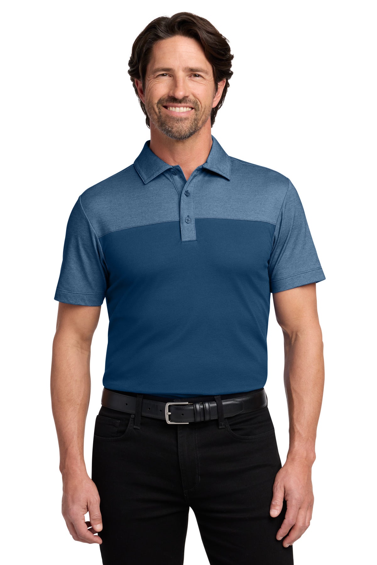 Port Authority Fine Pique Blend Blocked Polo - Aegean Blue/ Aegean Blue Heather