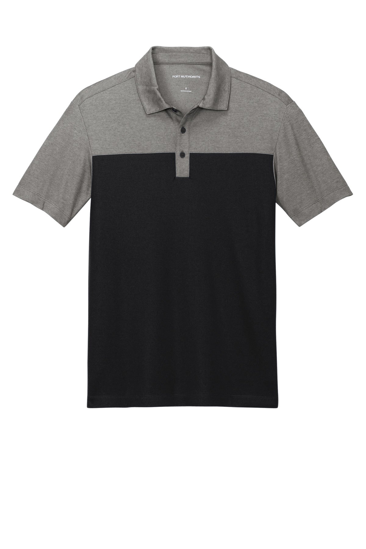 Port Authority Fine Pique Blend Blocked Polo - Deep Black/ Charcoal Heather
