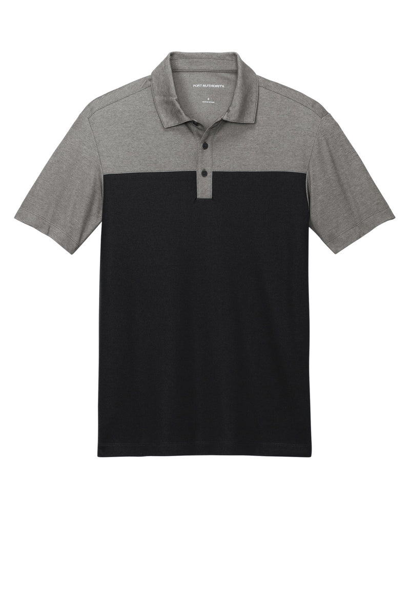 Port Authority Fine Pique Blend Blocked Polo - Deep Black/ Charcoal Heather