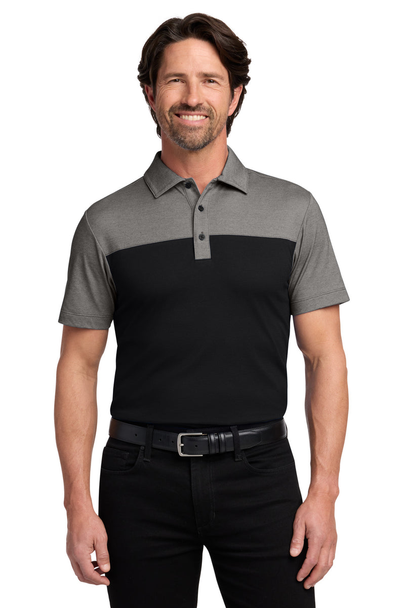 Port Authority Fine Pique Blend Blocked Polo - Deep Black/ Charcoal Heather