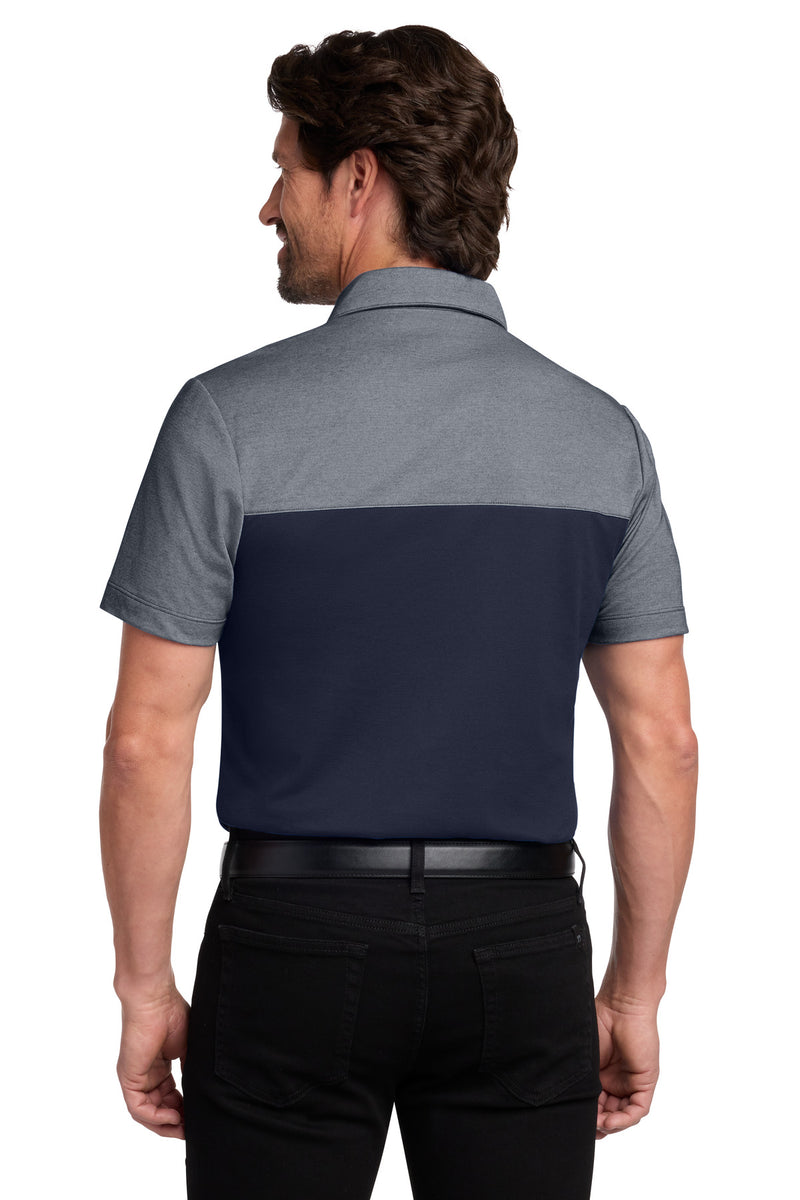 Port Authority Fine Pique Blend Blocked Polo - River Blue Navy/ River Blue Navy Heather