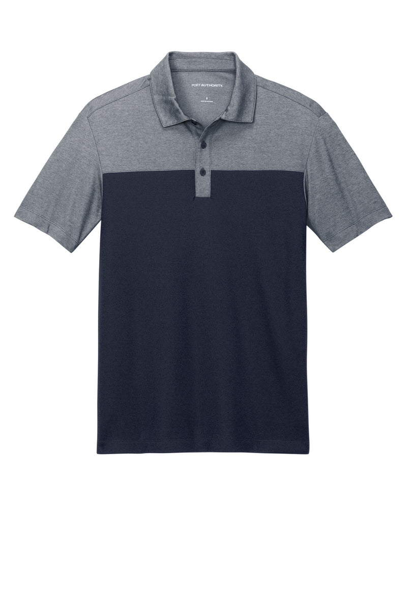Port Authority Fine Pique Blend Blocked Polo - River Blue Navy/ River Blue Navy Heather