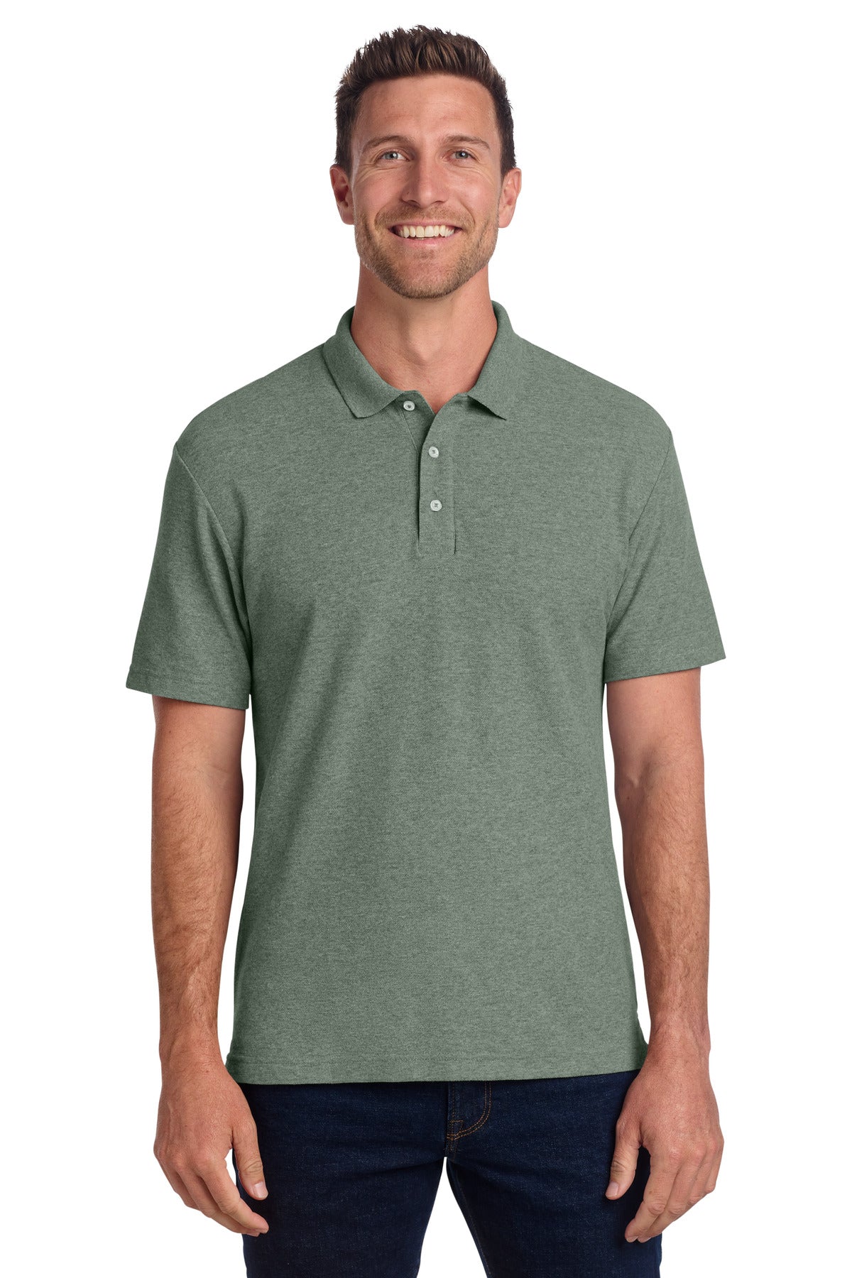 Port Authority C-FREE Cotton Blend Pique Polo - Dark Green Heather