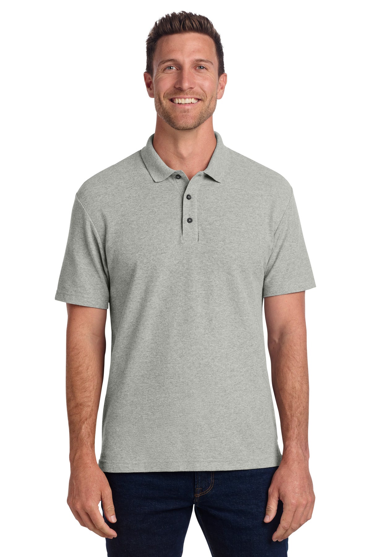 Port Authority C-FREE Cotton Blend Pique Polo - Deep Smoke Heather