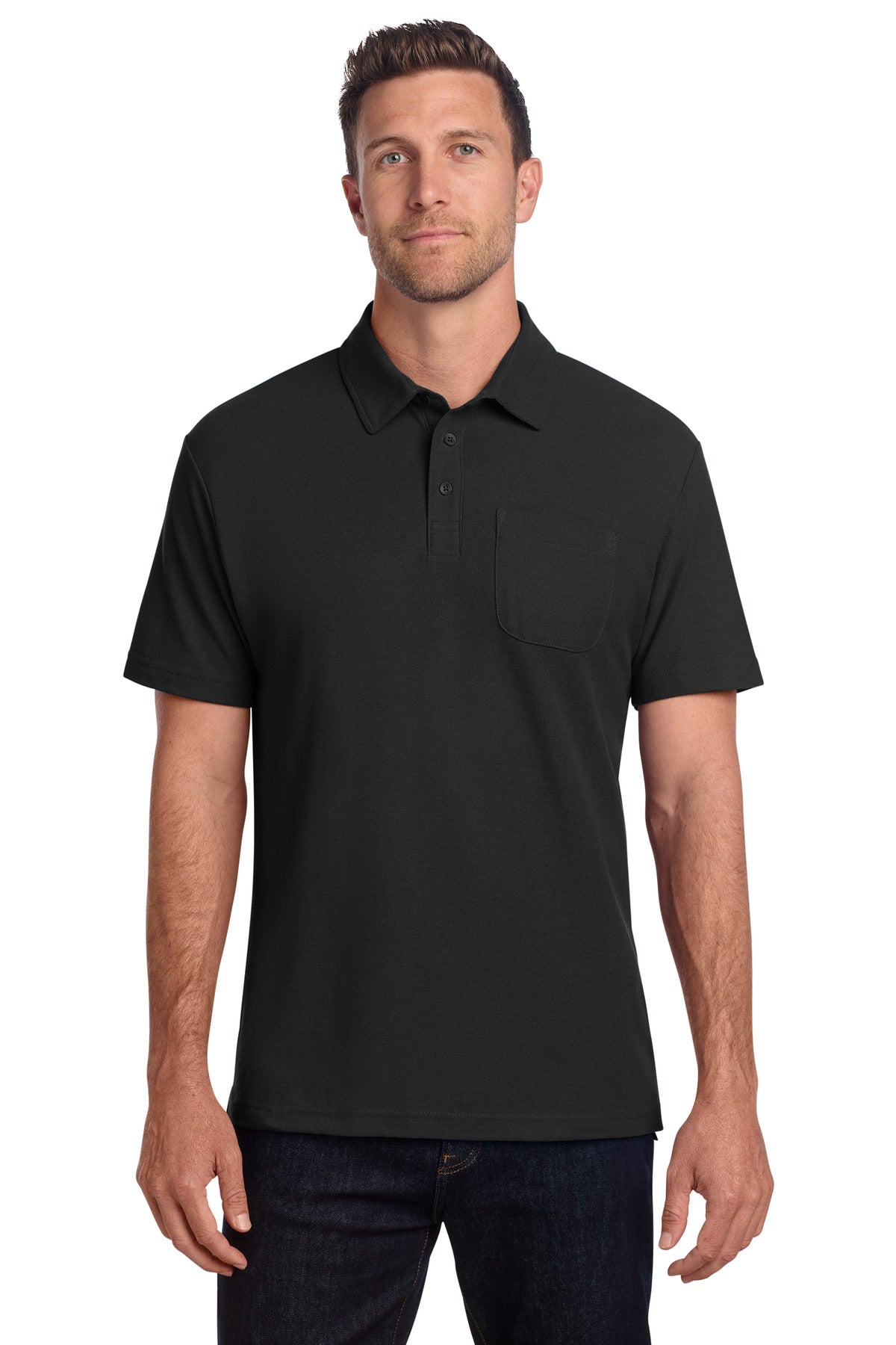 Port Authority C-FREE Cotton Blend Pique Pocket Polo - Black