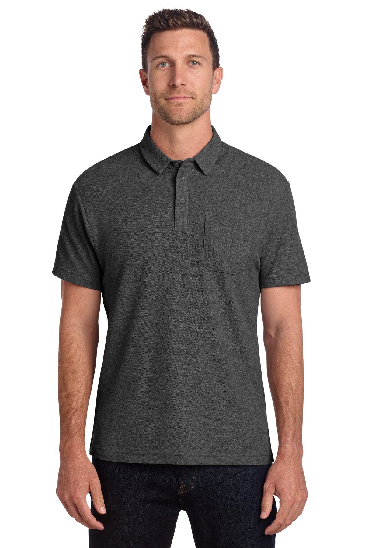 Port Authority C-FREE Cotton Blend Pique Pocket Polo - Charcoal Heather