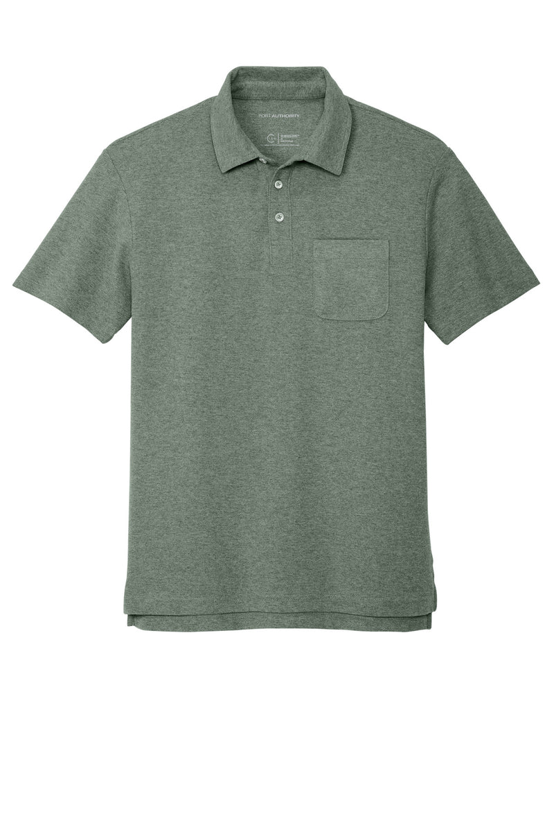 Port Authority C-FREE Cotton Blend Pique Pocket Polo - Dark Green Heather