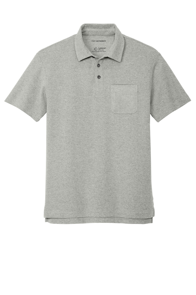 Port Authority C-FREE Cotton Blend Pique Pocket Polo - Deep Smoke Heather