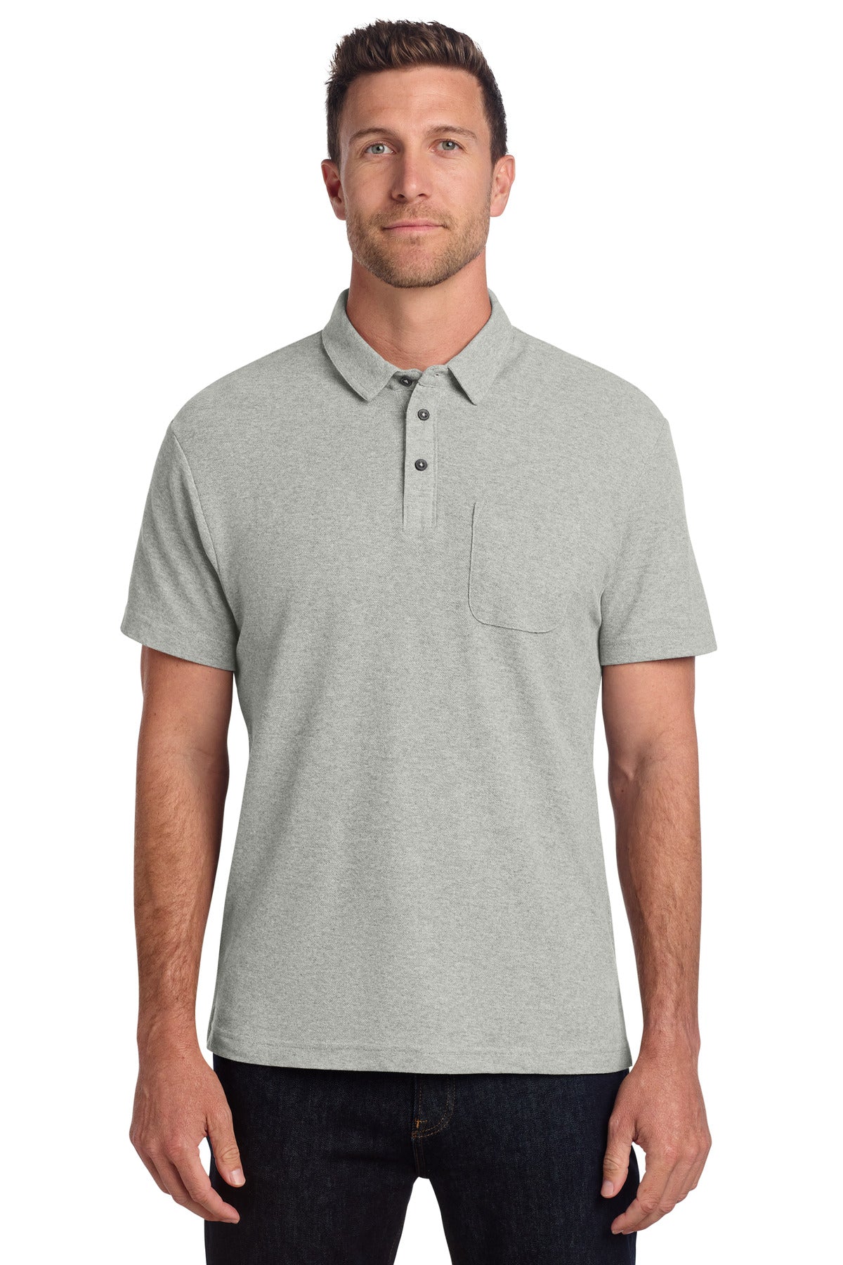 Port Authority C-FREE Cotton Blend Pique Pocket Polo - Deep Smoke Heather