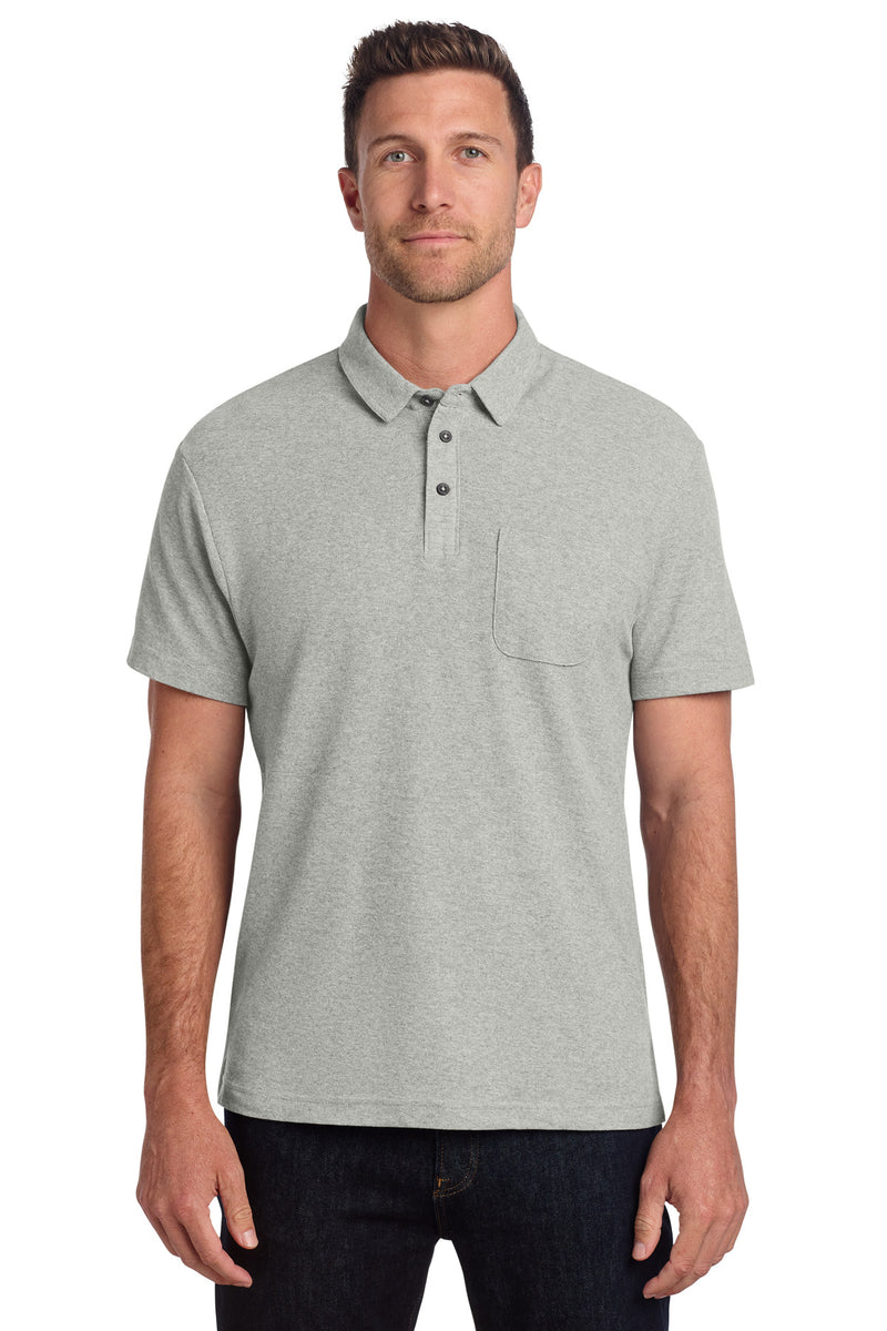 Port Authority C-FREE Cotton Blend Pique Pocket Polo - Deep Smoke Heather