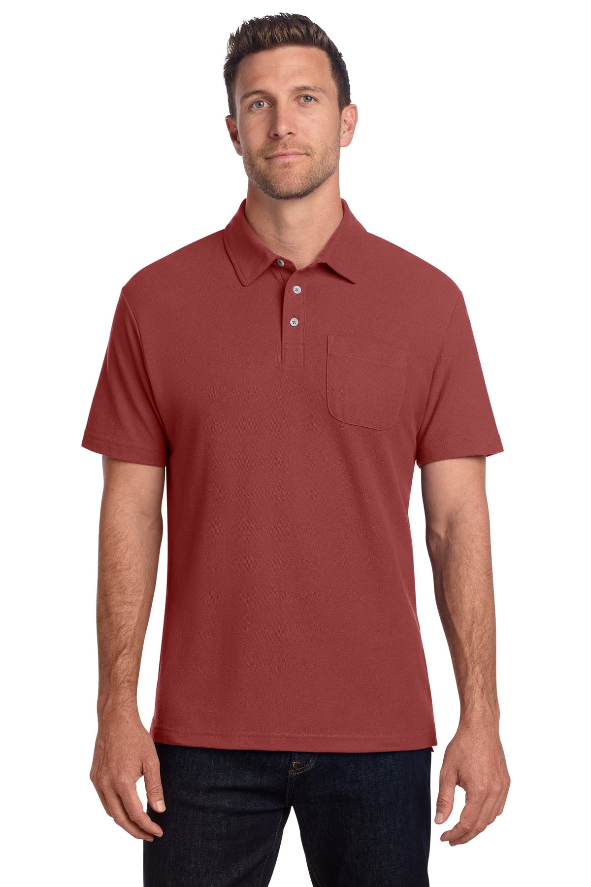 Port Authority C-FREE Cotton Blend Pique Pocket Polo - Garnet