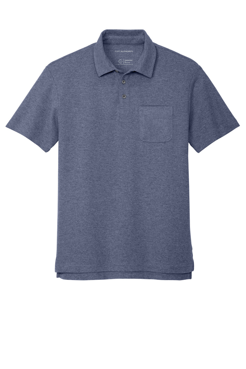 Port Authority C-FREE Cotton Blend Pique Pocket Polo - Navy Heather