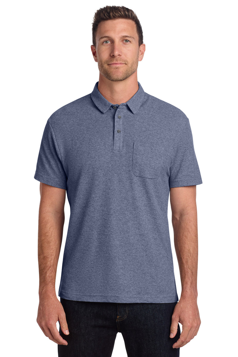 Port Authority C-FREE Cotton Blend Pique Pocket Polo - Navy Heather