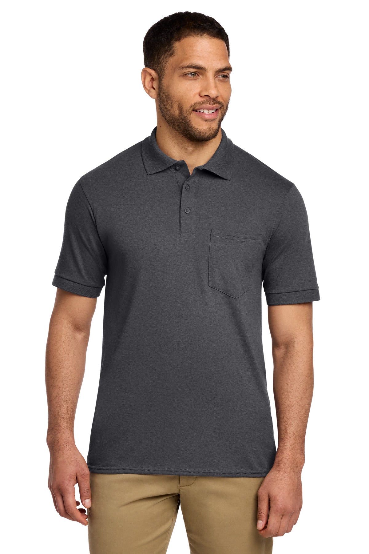 Port & Co Core Blend Jersey Knit Pocket Polo - Charcoal