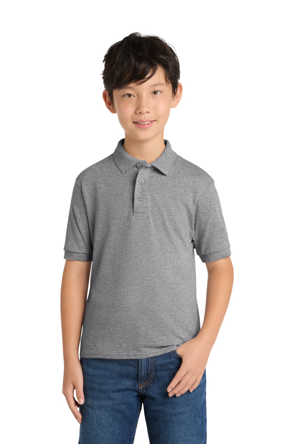 Port & Co Youth Core Blend Jersey Knit Polo - Athletic Heather