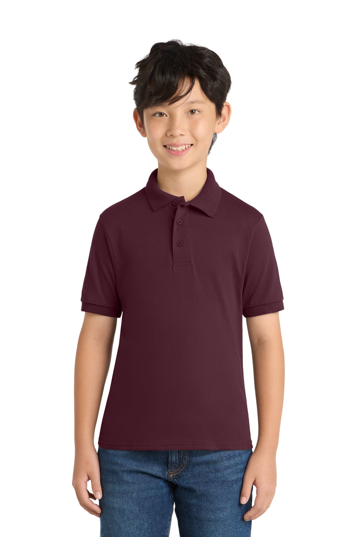 Port & Co Youth Core Blend Jersey Knit Polo - Athletic Maroon