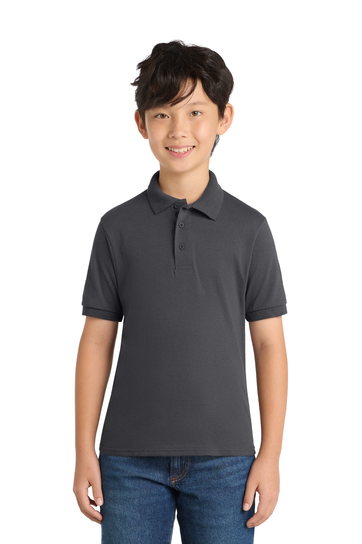 Port & Co Youth Core Blend Jersey Knit Polo - Charcoal