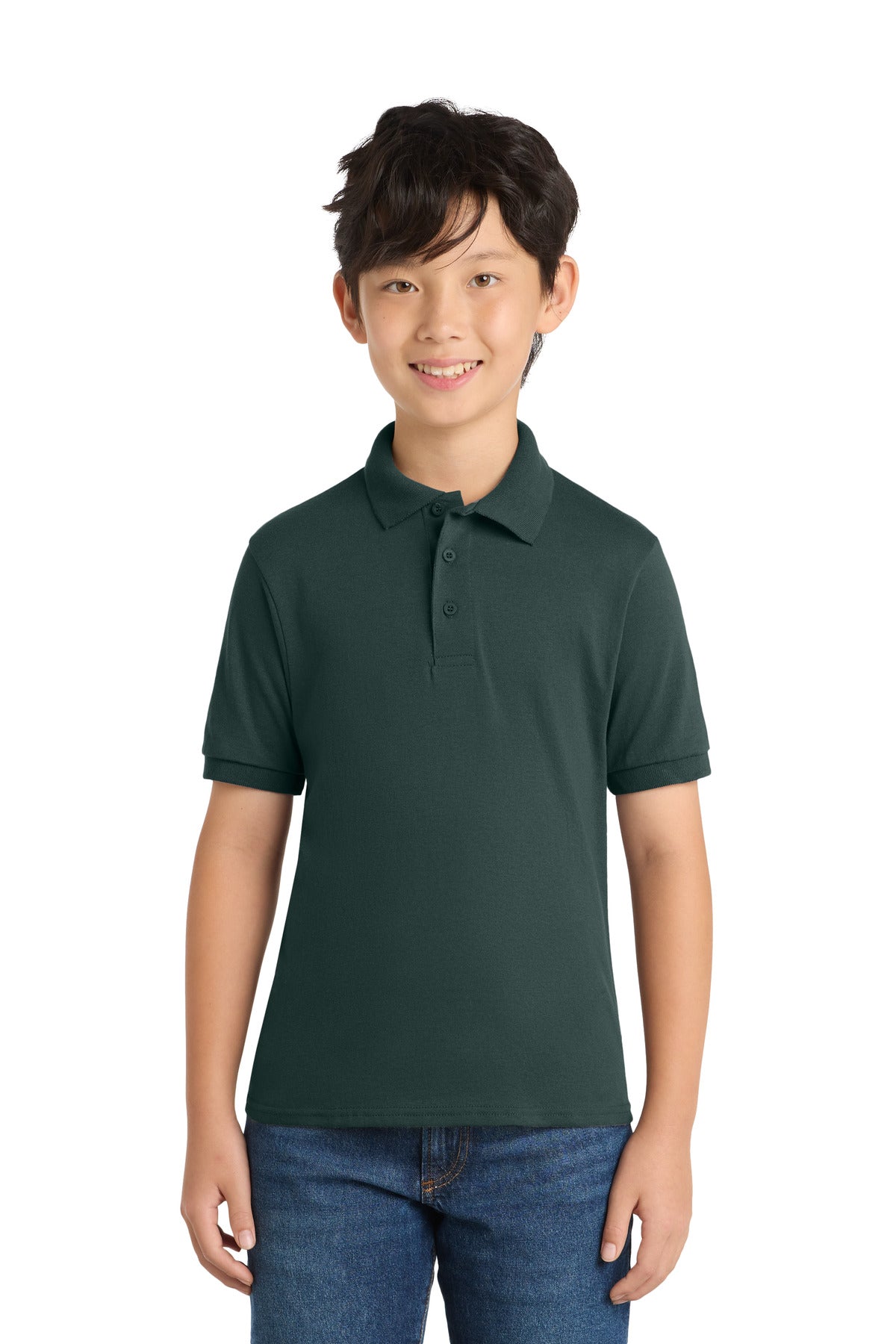 Port & Co Youth Core Blend Jersey Knit Polo - Dark Green