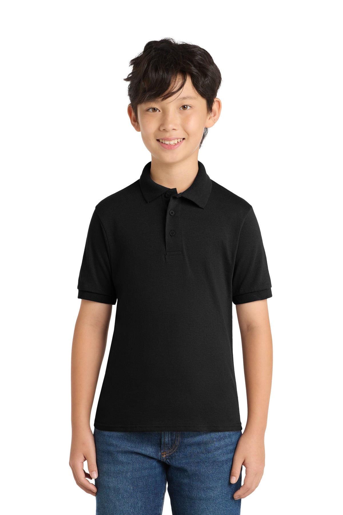 Port & Co Youth Core Blend Jersey Knit Polo - Jet Black