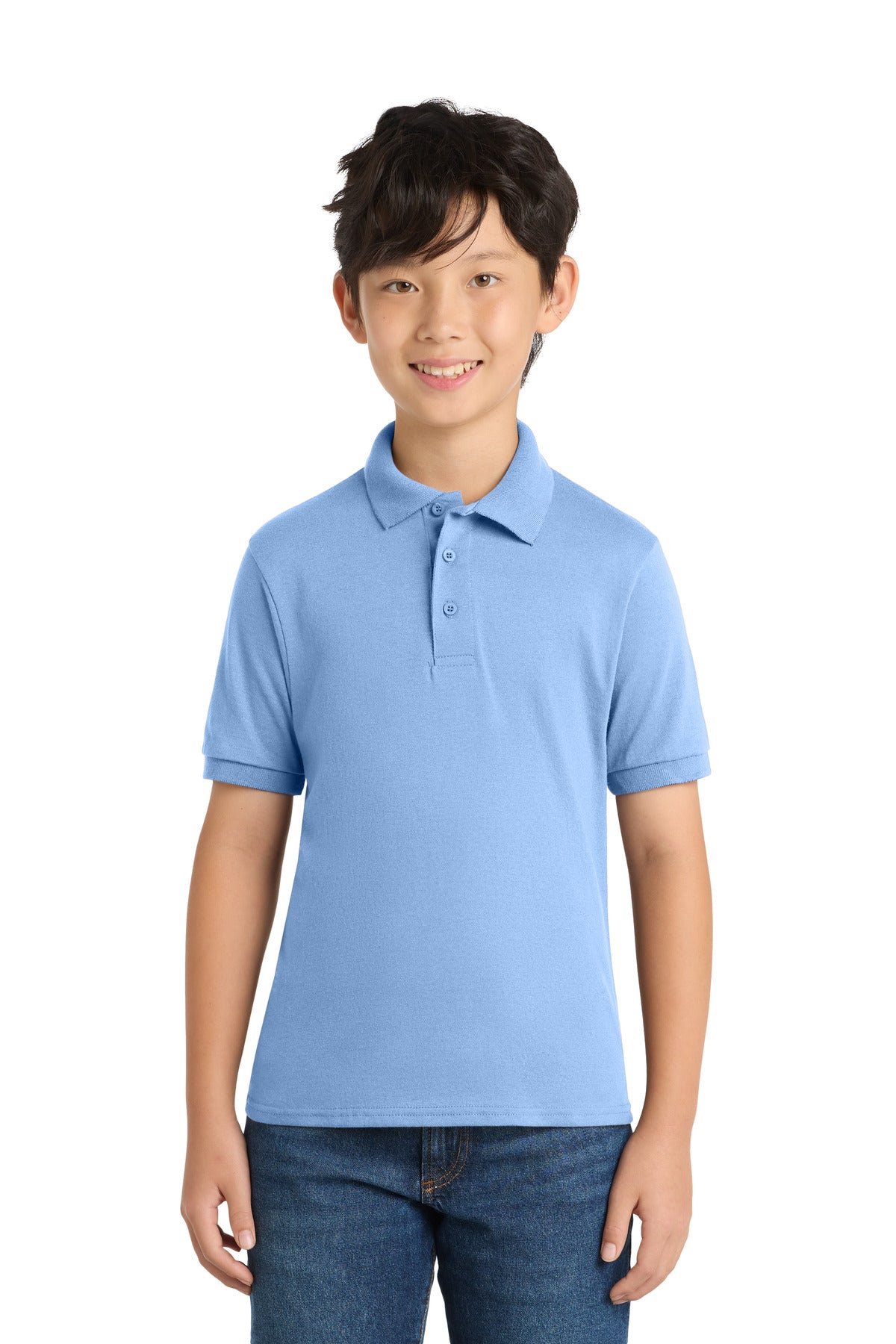 Port & Co Youth Core Blend Jersey Knit Polo - Light Blue