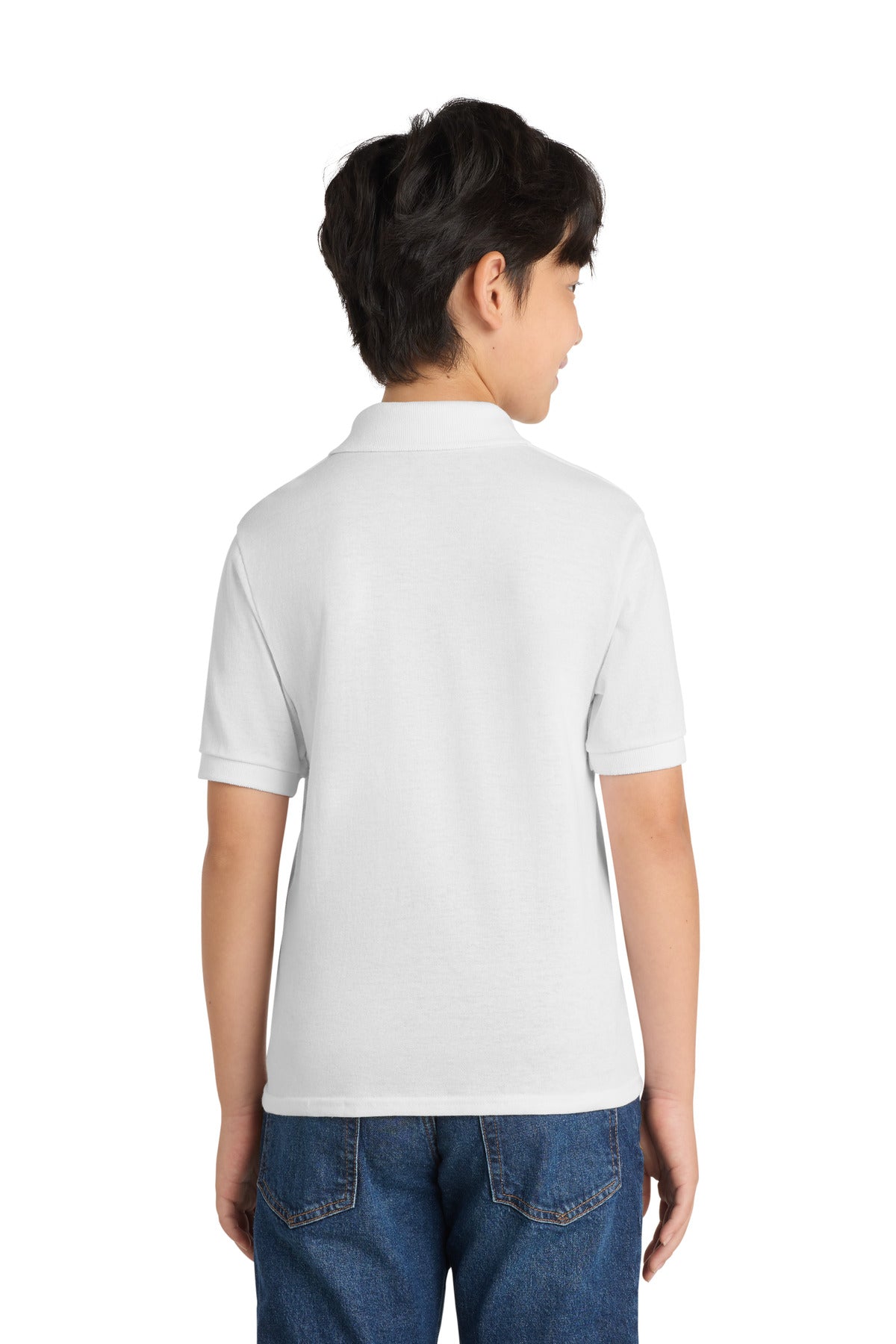 Port & Co Youth Core Blend Jersey Knit Polo - White