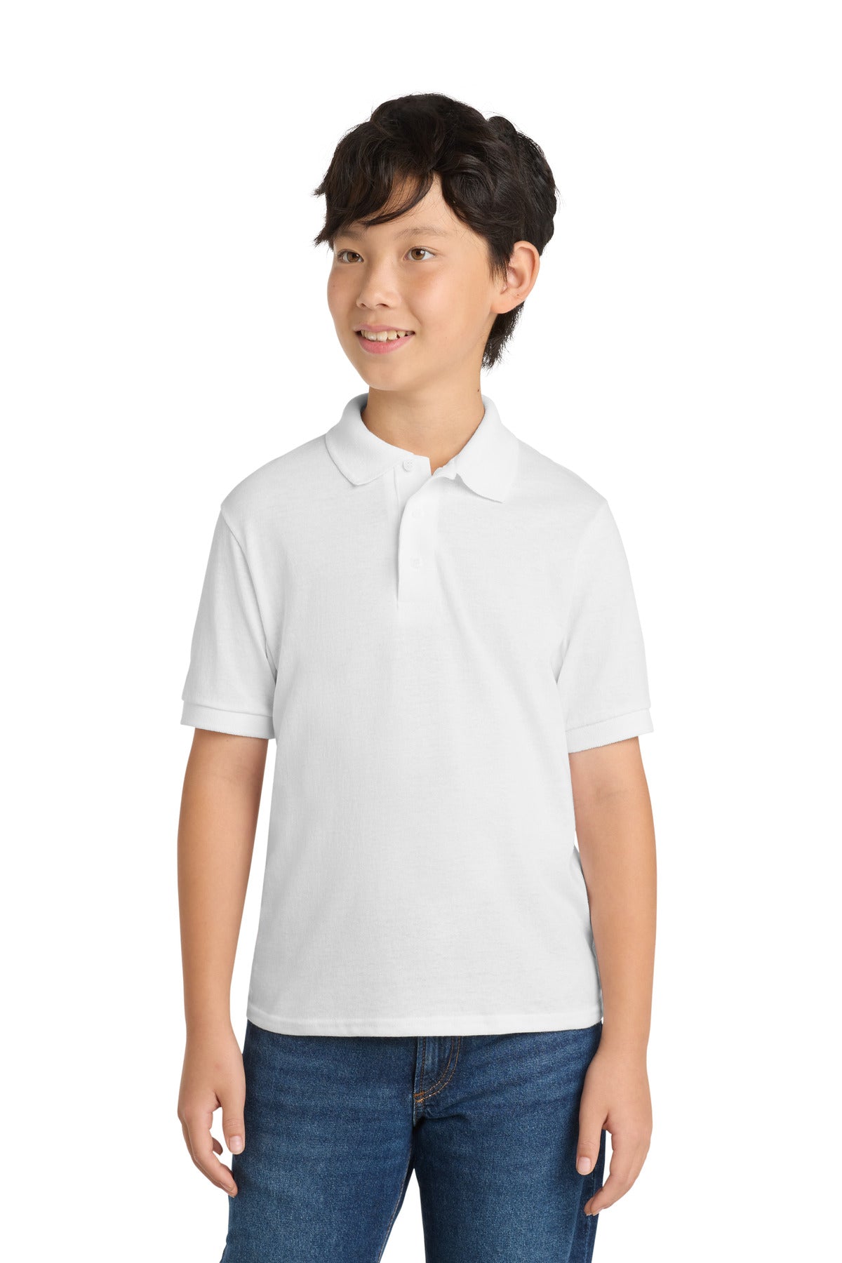 Port & Co Youth Core Blend Jersey Knit Polo - White