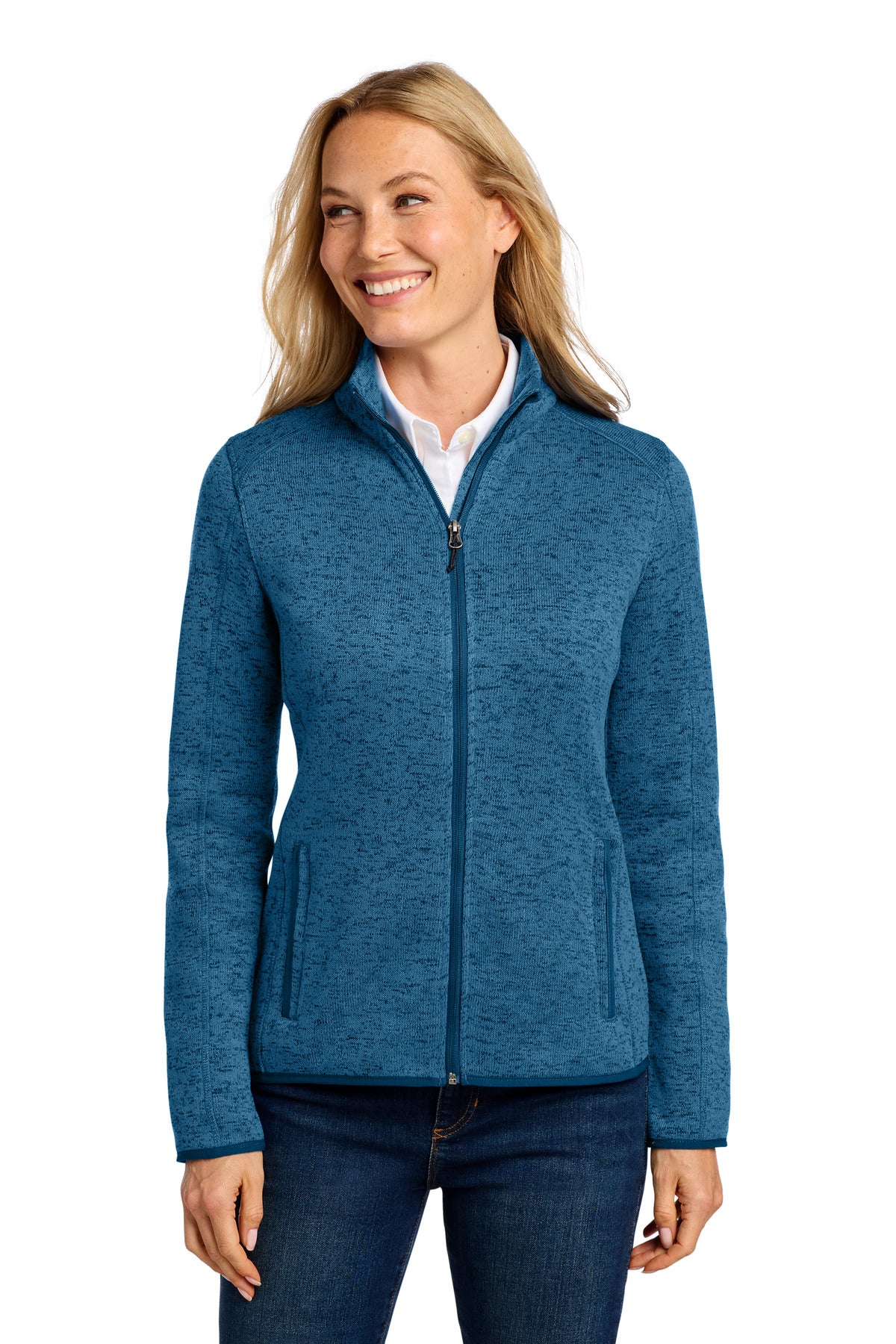 Port Authority Women's Sweater Fleece Jacket - Medium Blue Heather