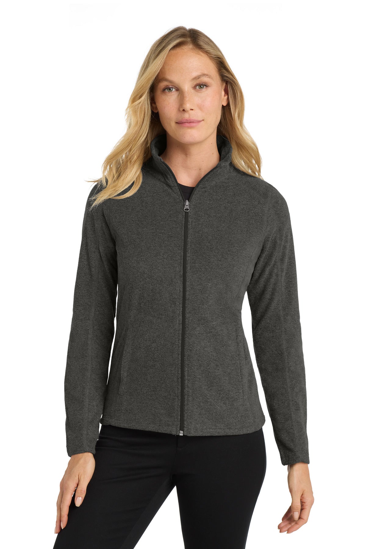 Port Authority Women's Heather Microfleece Full-Zip Jacket - Black Charcoal Heather