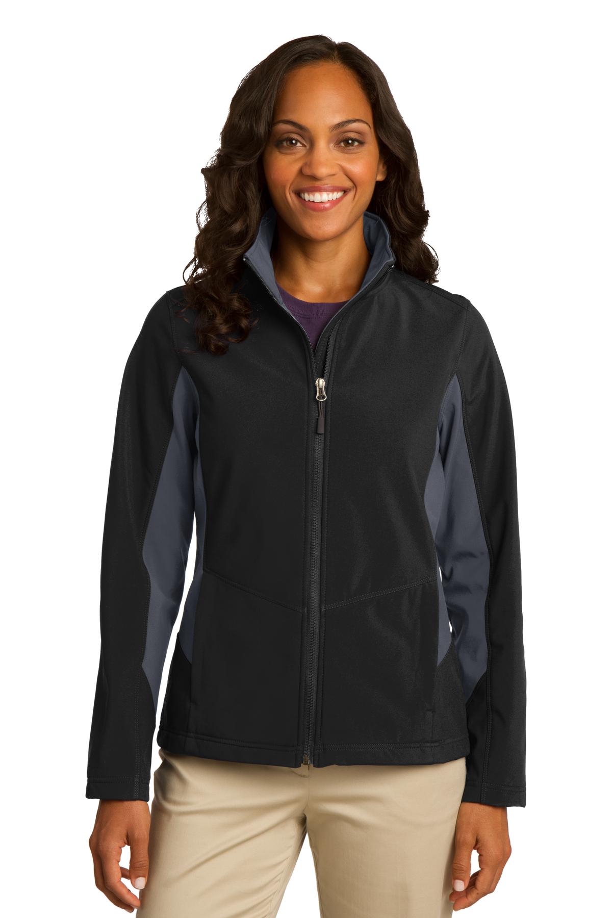 Port Authority Women's Core Colorblock Soft Shell Jacket - Black/ Battleship Grey