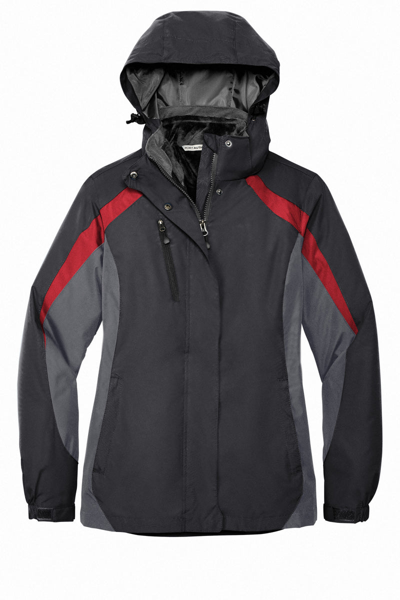 Port Authority Women's Colorblock 3-in-1 Jacket - Black/ Magnet/ Signal Red