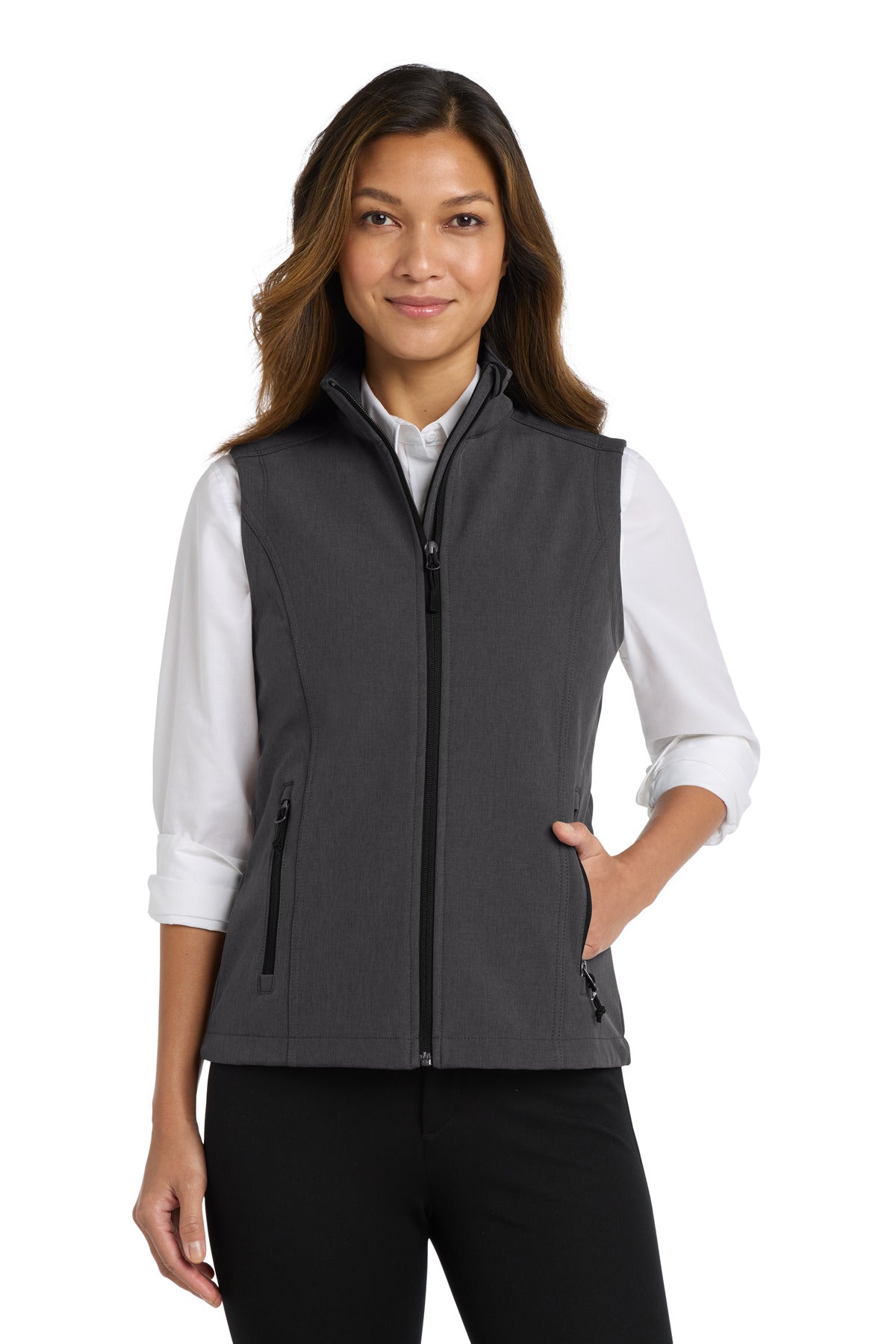 Port Authority Women's Core Soft Shell Vest - Black Charcoal Heather