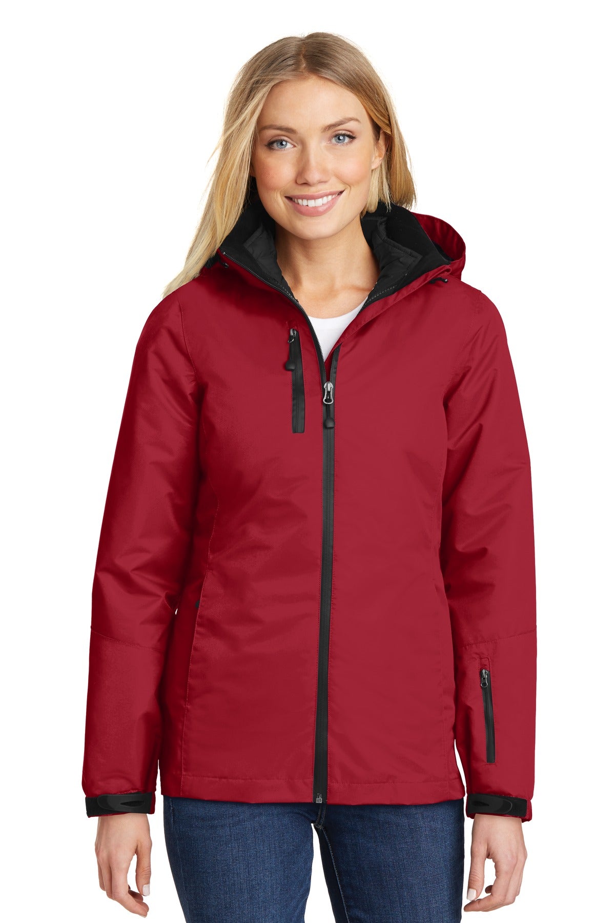 Port Authority Women's Vortex Waterproof 3-in-1 Jacket - Rich Red/ Black