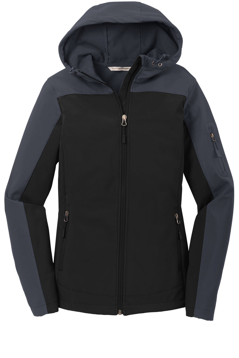 Port Authority Women's Hooded Core Soft Shell Jacket - Black/ Battleship Grey