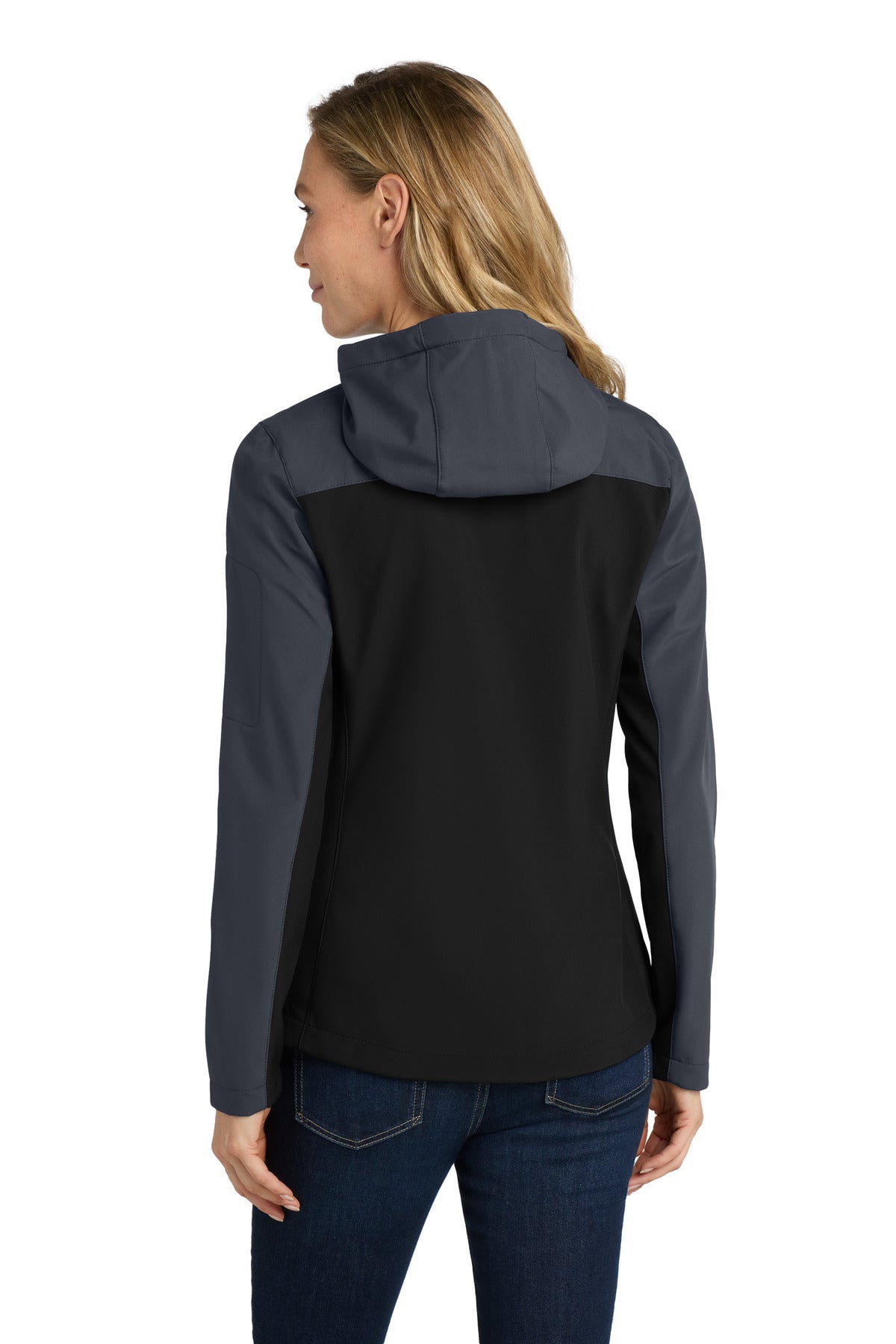 Port Authority Women's Hooded Core Soft Shell Jacket - Black/ Battleship Grey