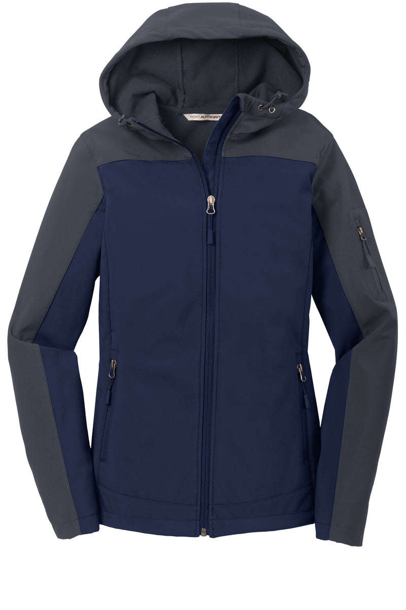Port Authority Women's Hooded Core Soft Shell Jacket - Dress Blue Navy/ Battleship Grey