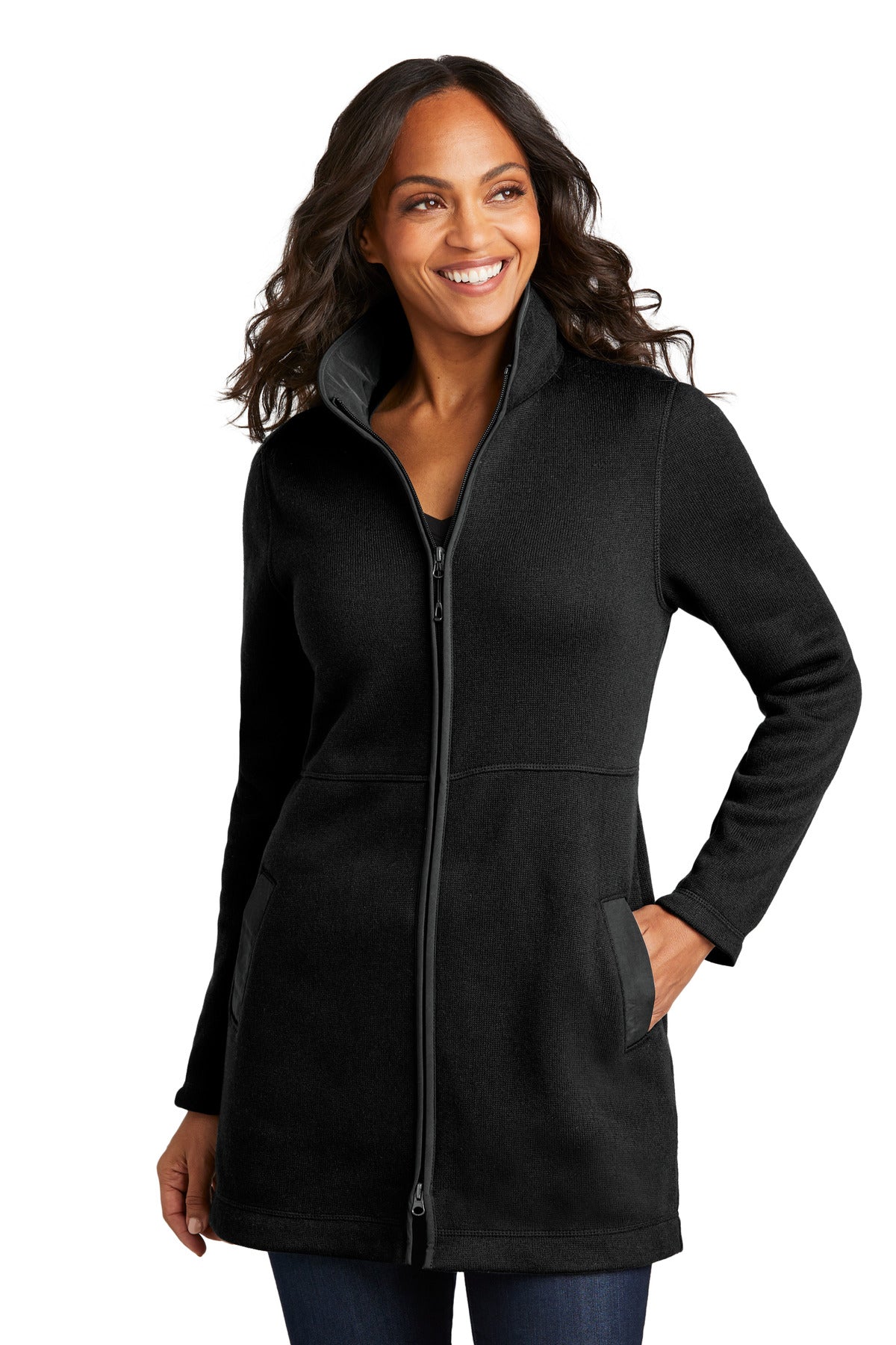 Port Authority Women's Arc Sweater Fleece Long Jacket - Deep Black