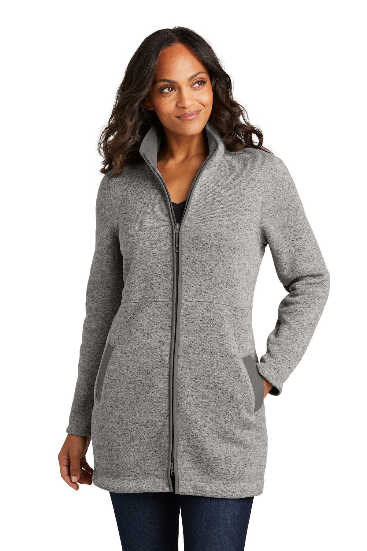 Port Authority Women's Arc Sweater Fleece Long Jacket - Deep Smoke Heather