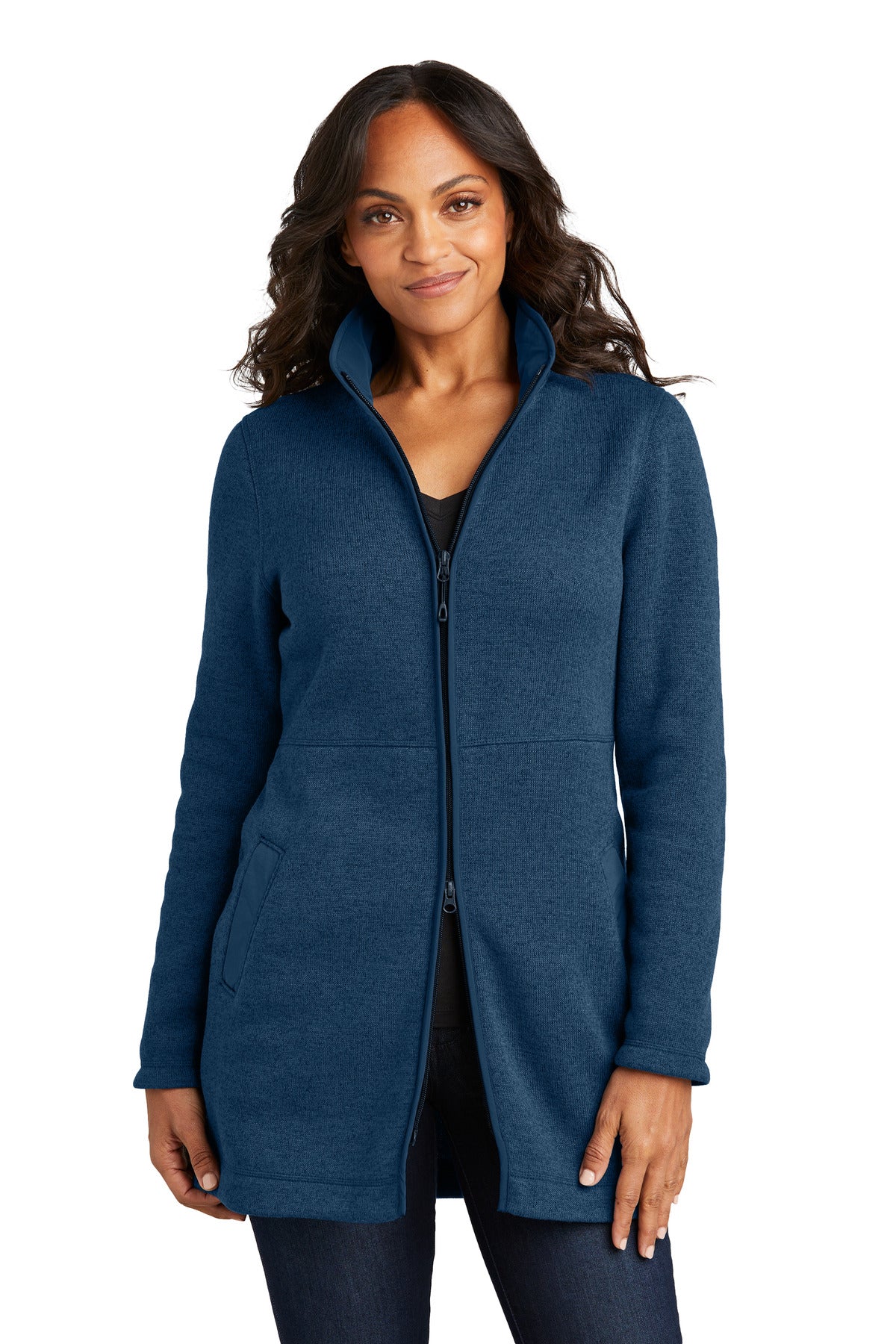 Port Authority Women's Arc Sweater Fleece Long Jacket - Insignia Blue Heather