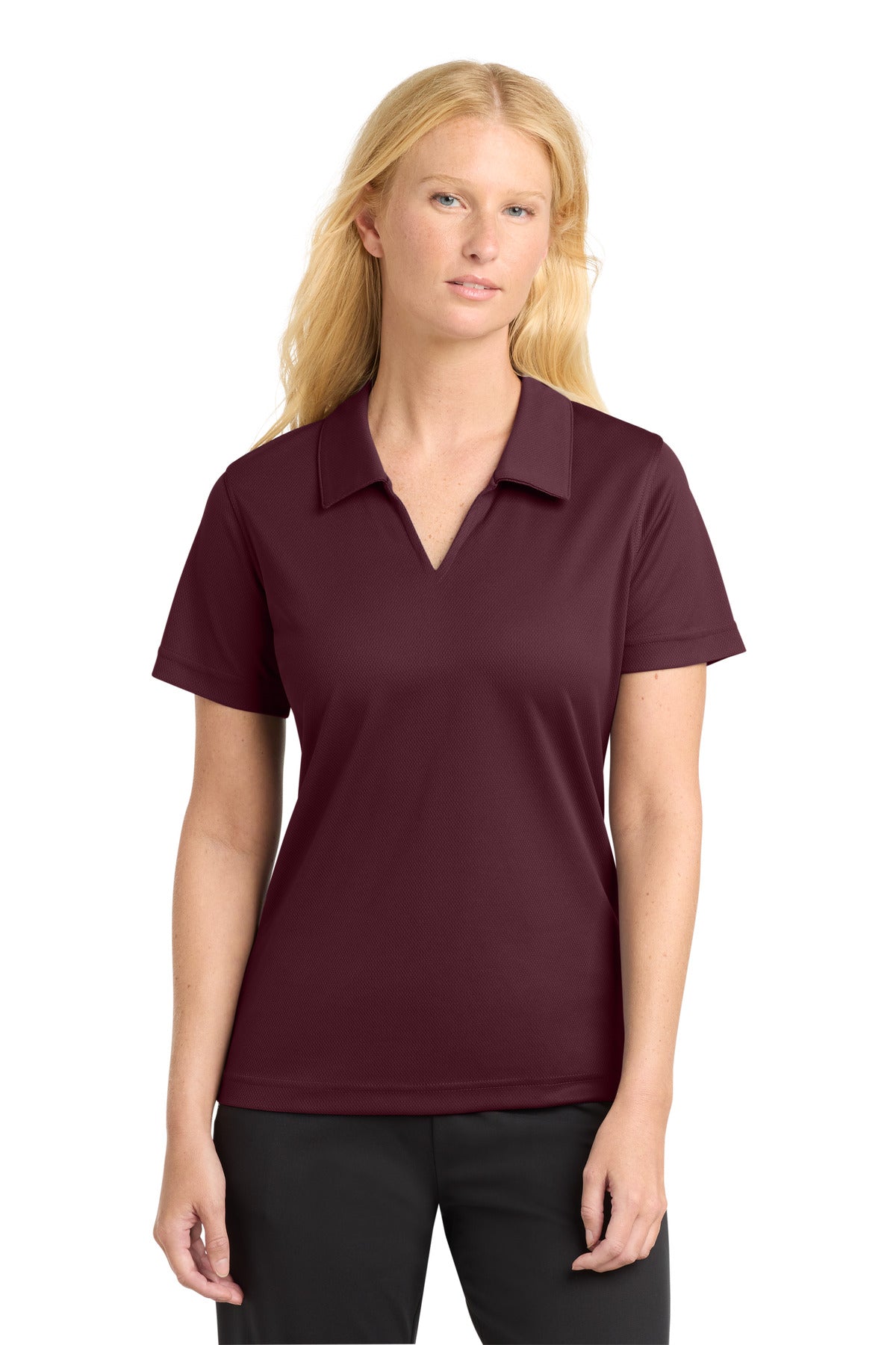 Sport-Tek Women's Dri-Mesh V-Neck Polo - Maroon
