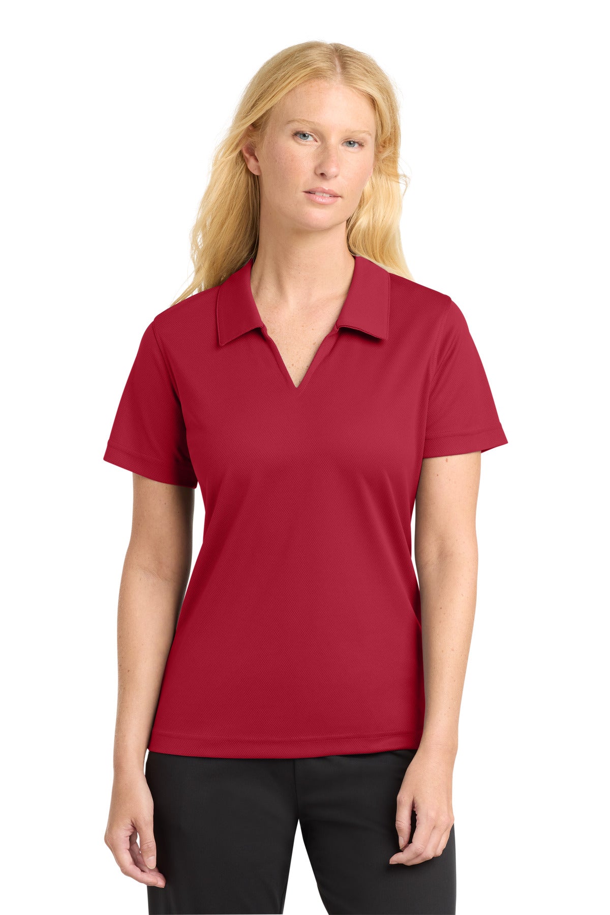 Sport-Tek Women's Dri-Mesh V-Neck Polo - Red
