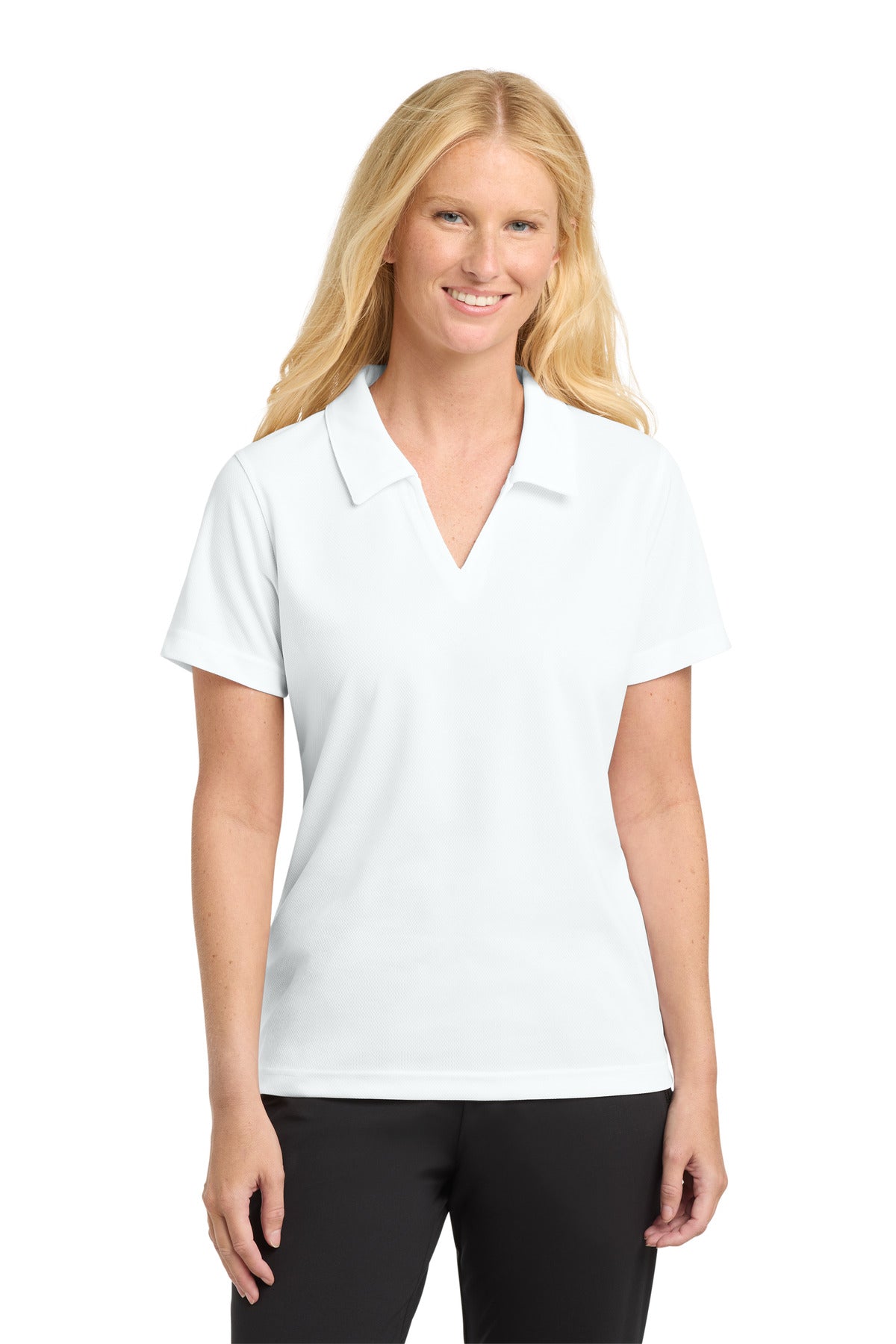 Sport-Tek Women's Dri-Mesh V-Neck Polo - White